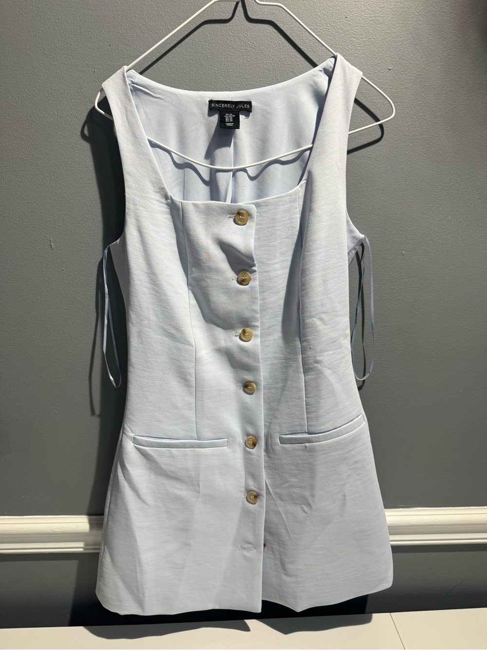 Sincerly Jules Pale Blue Button-Front Mini Dress